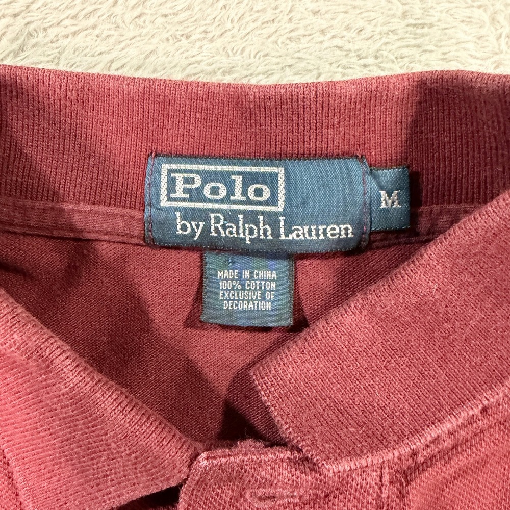 Polo Ralph Lauren Mens Medium Polo Shirt Burgundy Short Sleeve Pique Classic - Picture 3 of 8